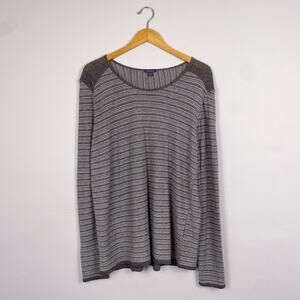 Lilla P Striped Knit Long Sleeve Top Gray Large